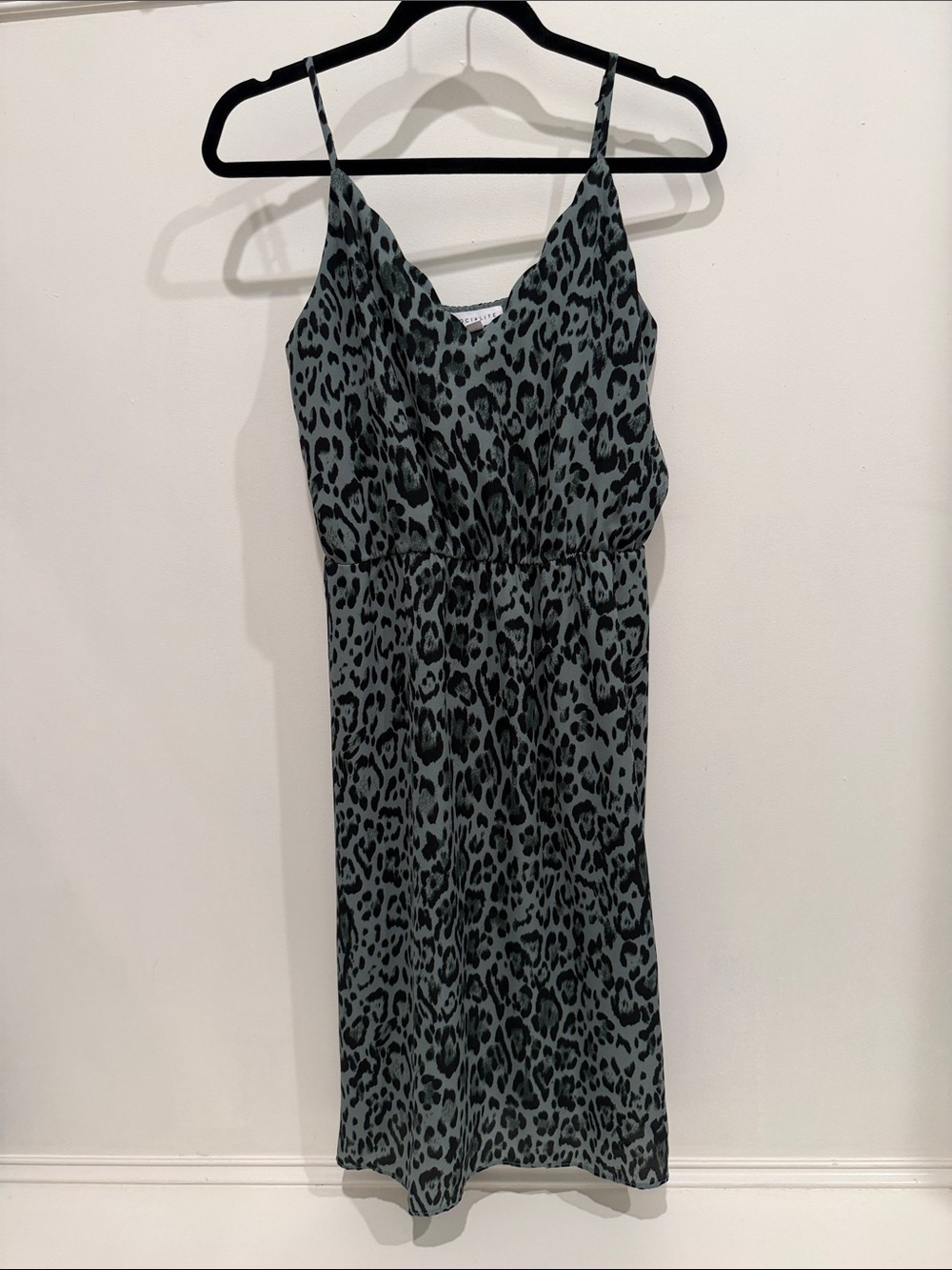 Socialite Sage Green and Black Leopard Midi Slip Dress
